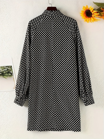 Polka Tupfen Kleid Elegantes Langarm Mini Kleid mit Stehkragen