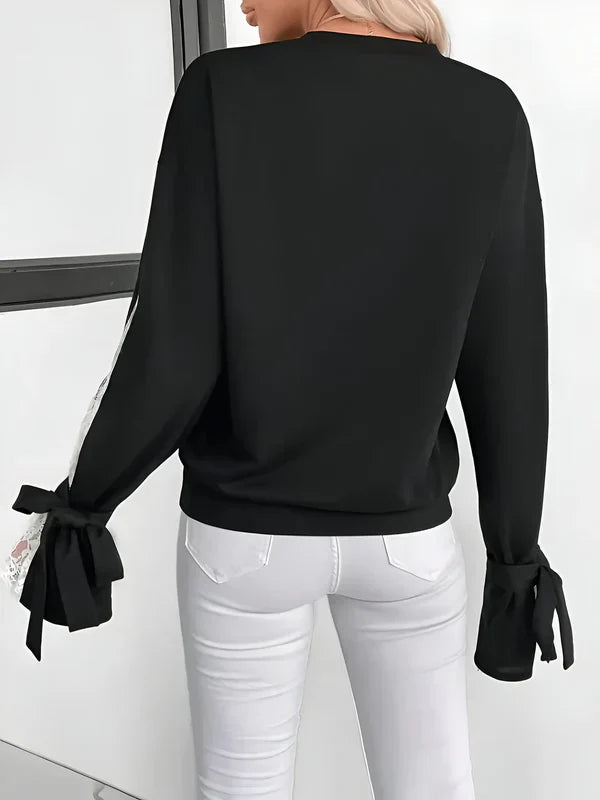 Agatha - elegantes farbblock-sweatshirt mit floralem spitzenaufnäher für damen