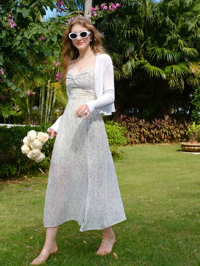 Elegantes Spaghettiträgerkleid mit Allover-Print – Geschlitztes, rückenfreies