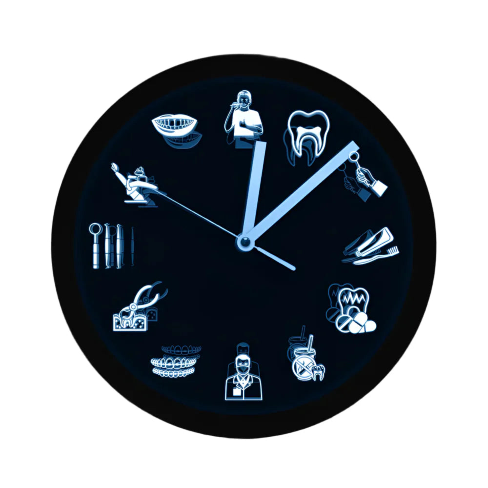 LumiDent LED-Wanduhr – Design von zahnärztlicher Ausrüstung mit mehrfarbigem LED-Licht
