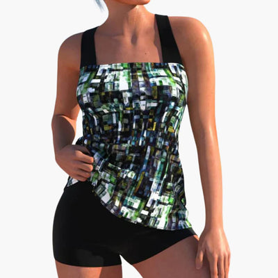 Bedruckter Damen-Tankini mit - Shorts und figurformender Passform