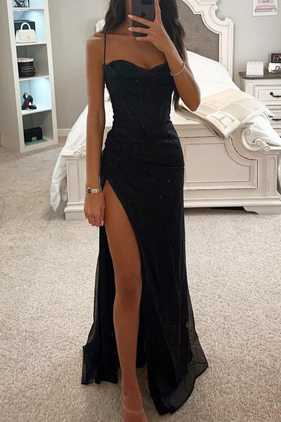 Abendkleid mit Glitzer und Beinschlitz für Damen – Lorena