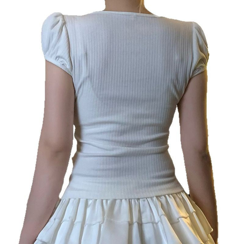 PuffMeow Puffärmel Katzenprint Top mit Schleifendetail