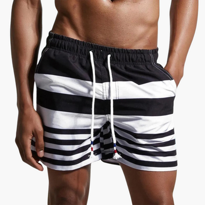 Gestreifte Badeshorts - Herren Schwimmshorts mit Kordelzug