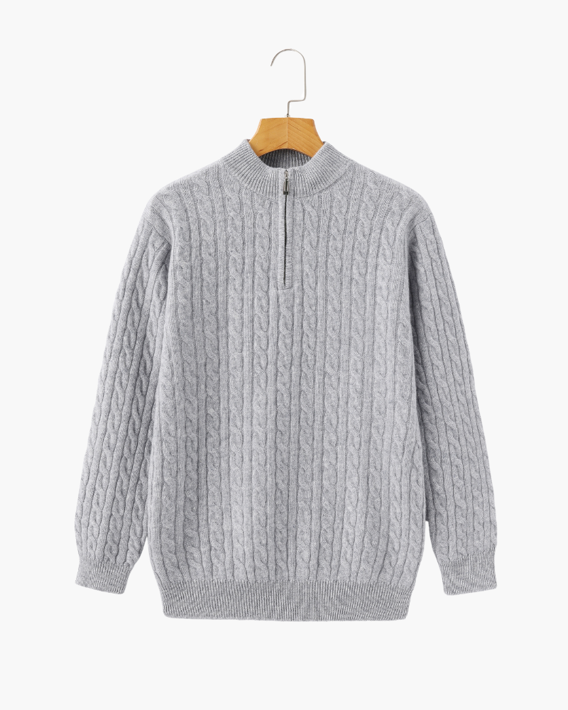 Roman | Chunky knit Herren Chasmere Pullover mit Kabelstrickmuster & Halb Reißverschluss Kragen