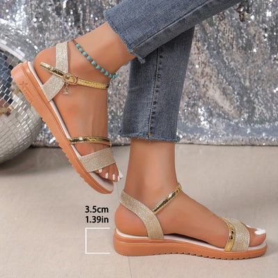 Keilsandaletten Plus Size Bequeme Sommer Plateau-Sandalen mit Schnalle