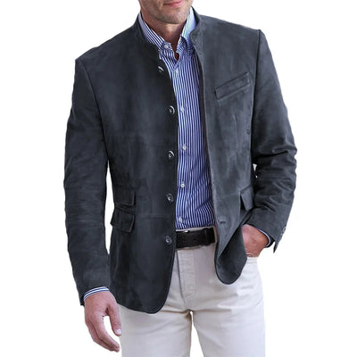 Herren Klassische Lederjacke mit Knopfverschluss
