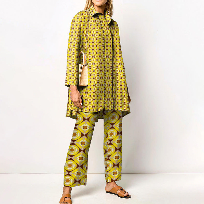 Damen Zweiteiler Set mit grafischem Muster – Eleganter Freizeitanzug für Büro & Alltag