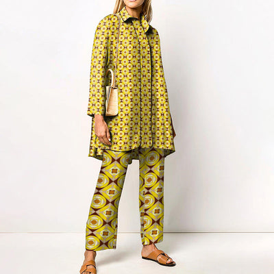 Damen Zweiteiler Set mit grafischem Muster – Eleganter Freizeitanzug für Büro & Alltag