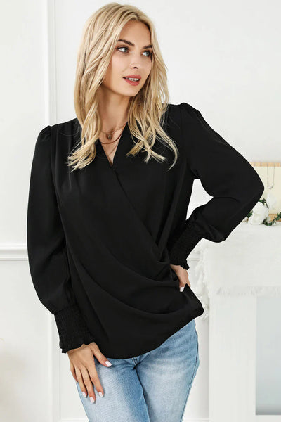Drapierte bluse mit wickelkragen für damen