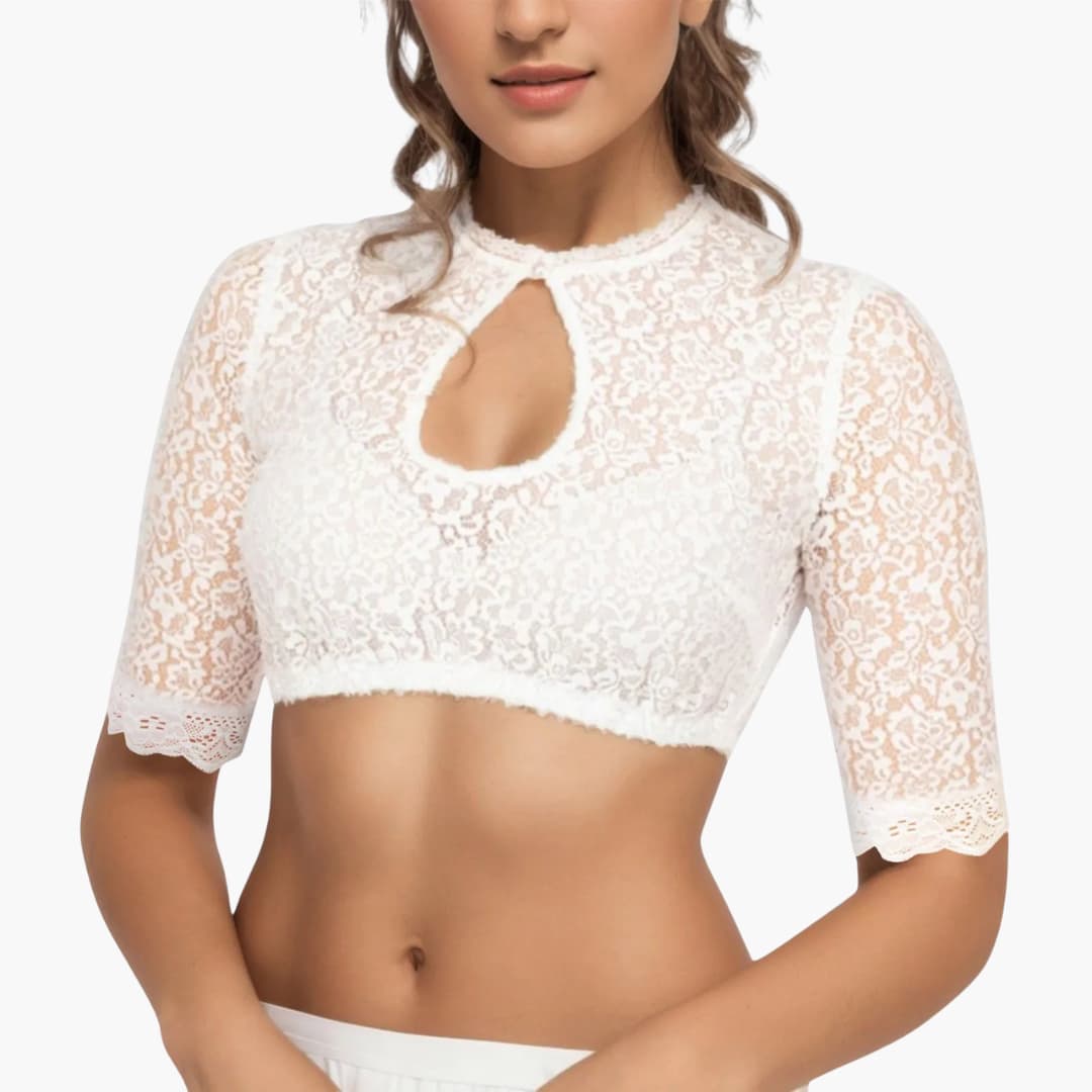 Spitzen Dirndl bluse mit Schlitz für Damen - Oktoberfest 2025