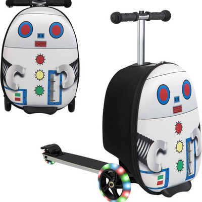 2-in-1 Kinder-Rollerkoffer mit LED-Rädern – Wasserabweisendes Handgepäck für Reise und Spaß, faltbar, für Kinder ab 5 Jahren