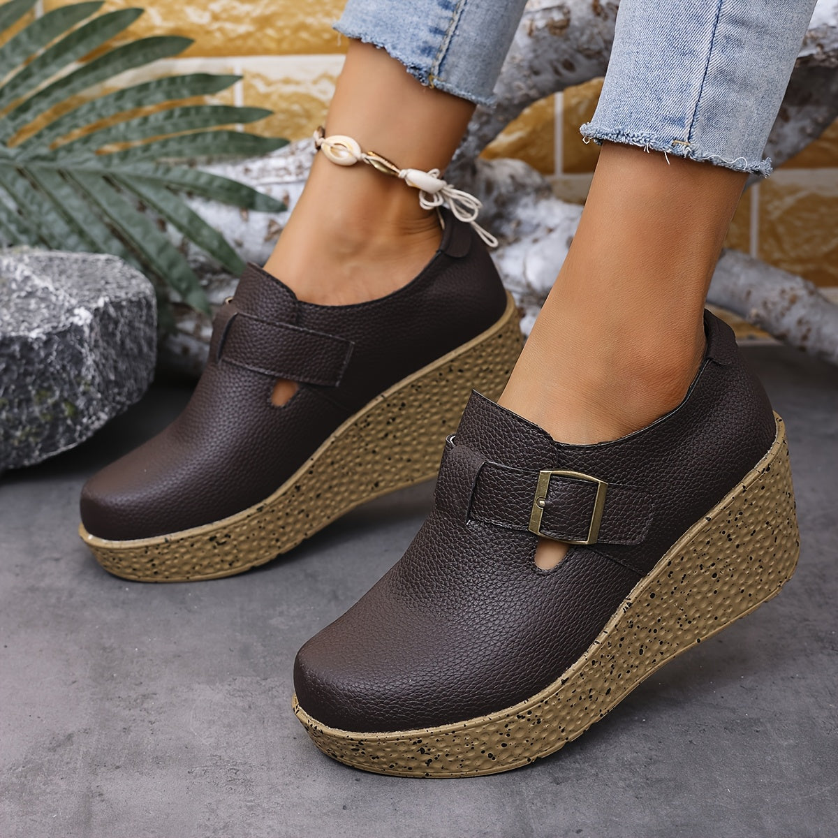 Keilsandaletten in Übergröße Bequeme Plateau Sandalen mit Schnalle