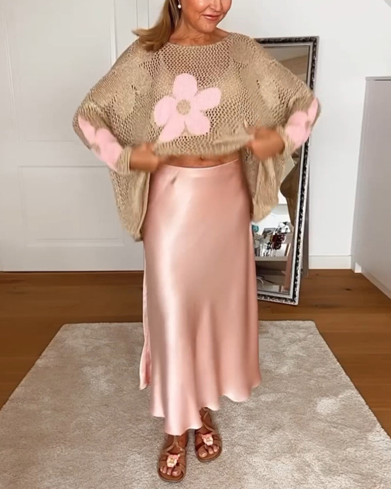 Pullover mit Blumenmuster und Rundhalsausschnitt für Damen