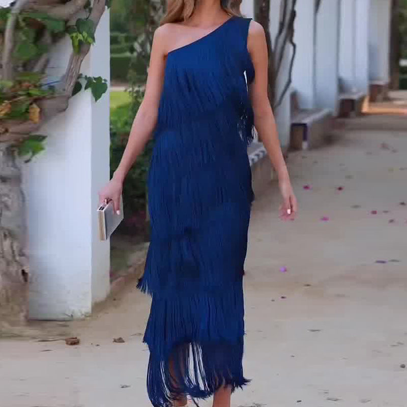 Valeria Stido Midi mit einer Schulter und Fransen