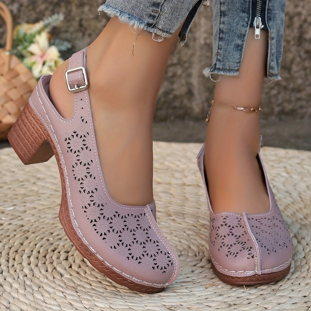 Hohe Absätze Bequeme Sommer Sandaletten mit Chunky Absatz