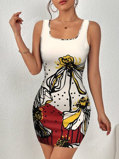 Elegantes Bodycon-Kleid – Ärmelloses Stretch-Kleid mit Marmor-Print, Sweetheart