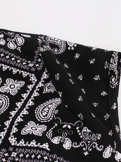 Elegantes A-Linien-Sommerkleid – Geometrisches Muster & Gürtel, Kurzarm