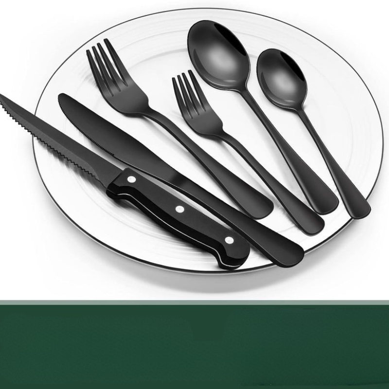 24-teiliges schwarzes Edelstahl-Besteckset für 4 Personen – Modernes Design, spülmaschinenfest