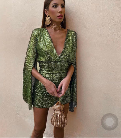 Imogen – Langarm-Kleid mit V-Ausschnitt und Taillenbetonung