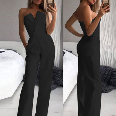 Damen Eleganter Jumpsuit mit weitem Bein und Bandeau-Ausschnitt – Perfekt für Abend, Party & Events