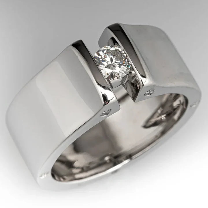 Vintage Breite Band Runde Brillant Ring