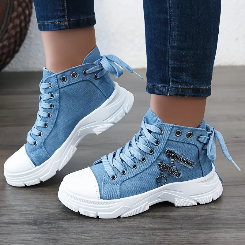 Damen High-Top Sneaker – Jeansblau mit Reißverschluss