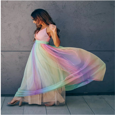Adele – Regenbogenfarbenes Mesh-Trägerkleid für Damen