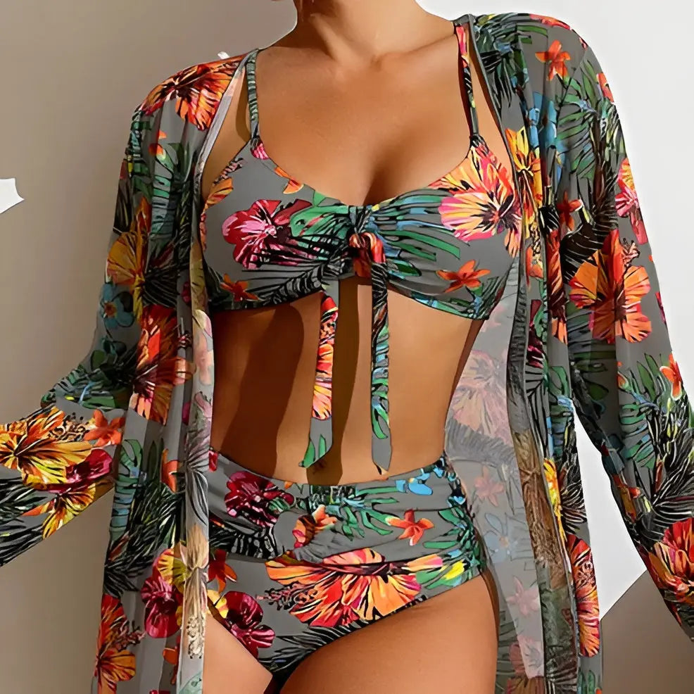 Dreiteiliges Bikini-Set mit High-Waist-Schnitt – Yara