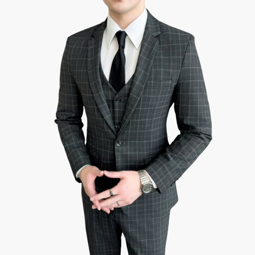 Herren Anzug dreiteilig mit kariertem Muster und langen Ärmeln