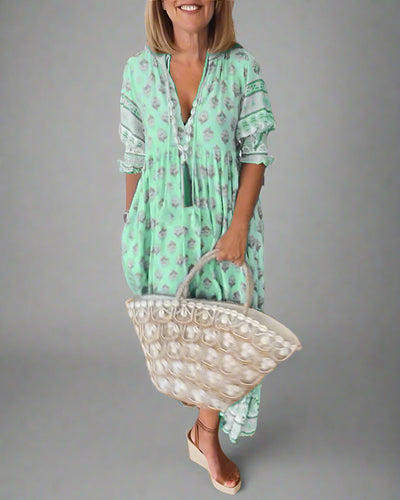 Friederike | Midi-Kleid mit V-Ausschnitt und Eleganten Puffärmeln