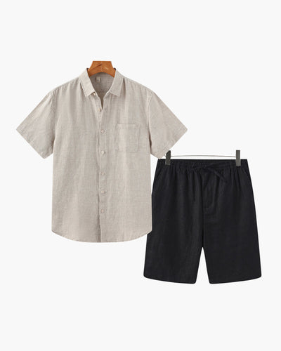 Axel | 2-teiliges Herren Sommer Leinen-Set mit Kurzarmhemd & Shorts