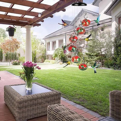 ChimeFeeder handgefertigte Glaskolibri-Futterstelle mit Windglocke