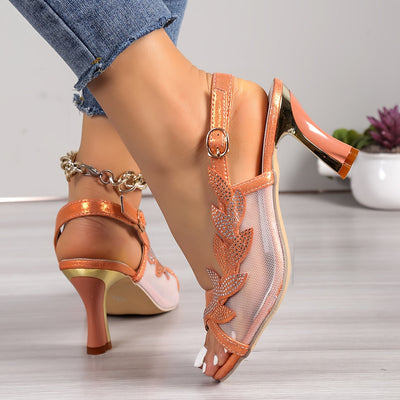 Mesh Hohe Absätze Sandalen – Elegante Open-Toe Riemchensandalen