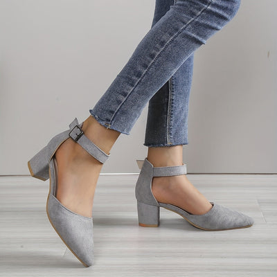 Damen Sandalen mit Blockabsatz – Spitze, Knöchelriemen, Elegant