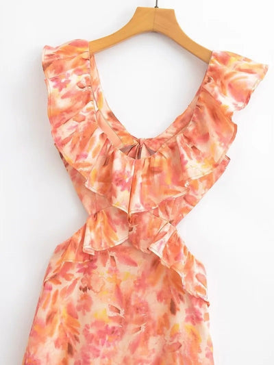 Damen Maxikleid mit Rüschen und V-Ausschnitt – Elegantes Sommerkleid für Alltag und besondere Anlässe