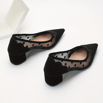 Mesh Sandalen Schwarz Atmungsaktiv Chunky Heel Slip-On für Sommer