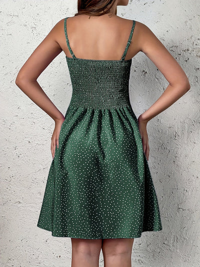 Polka Dot Sommerkleid – Luftiges Trägerkleid, Rückenfrei & Leicht