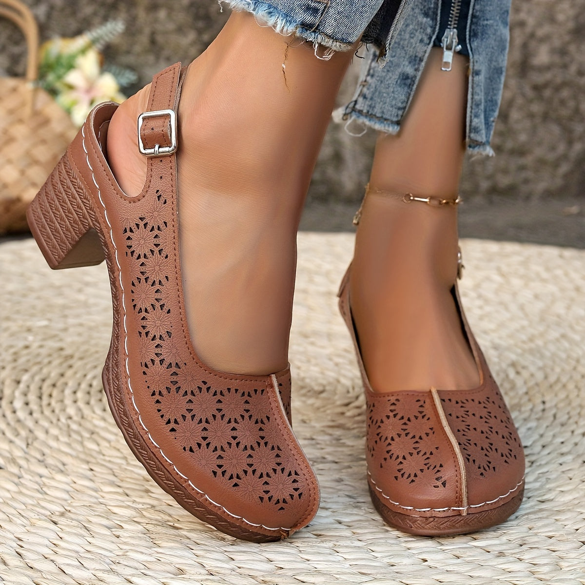 Hohe Absätze Bequeme Sommer Sandaletten mit Chunky Absatz