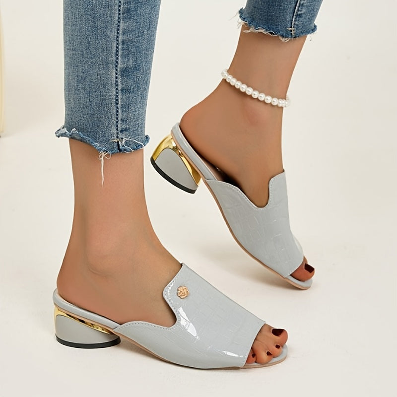 Krokodil-Muster Sandalen Offene Zehen Chunky Absatz Elegante Slip-On Pumps