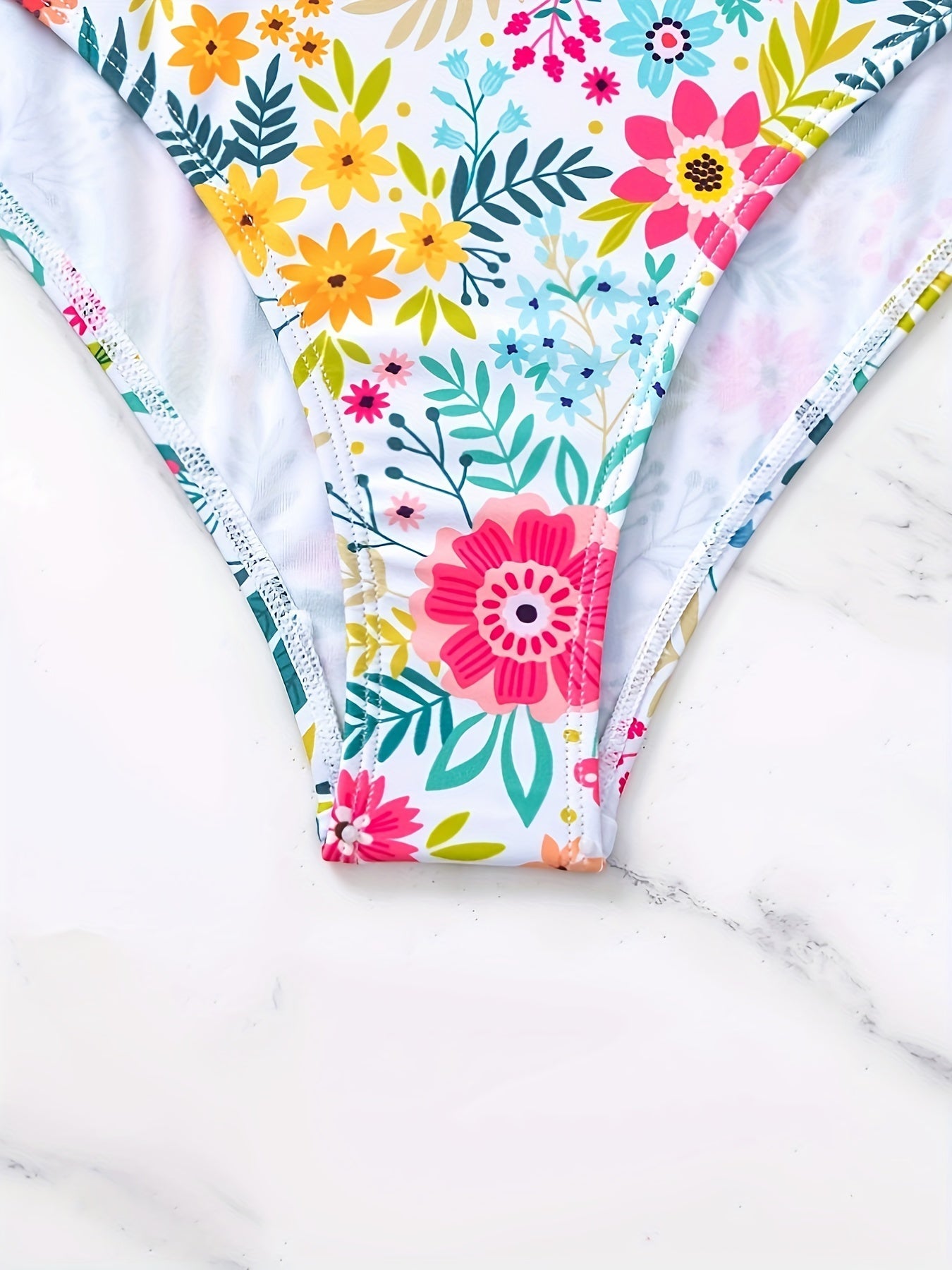 Einteiler Badeanzug – Tropisches Blattmuster, Hollow Out, Bedruckt, Figurbetont & Elastisch