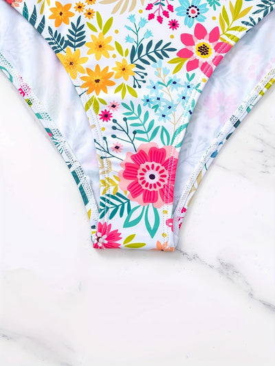 Einteiler Badeanzug – Tropisches Blattmuster, Hollow Out, Bedruckt, Figurbetont & Elastisch