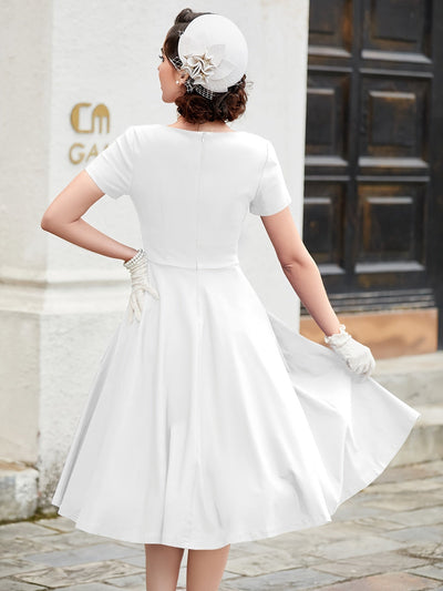 Weißes vintage-kleid midi - greta