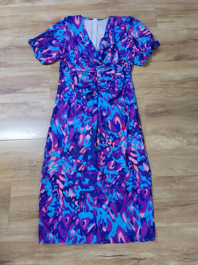 Damen Midikleid mit Puffärmeln und Animal-Print – Elegantes Sommerkleid für besondere Anlässe