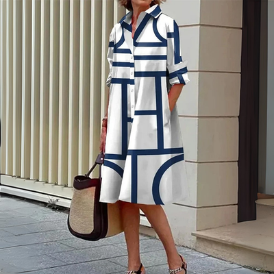 Damen Sommer-Hemdkleid mit langen Ärmeln und Kragen