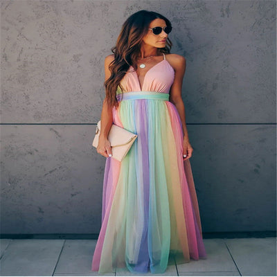 Adele – Regenbogenfarbenes Mesh-Trägerkleid für Damen