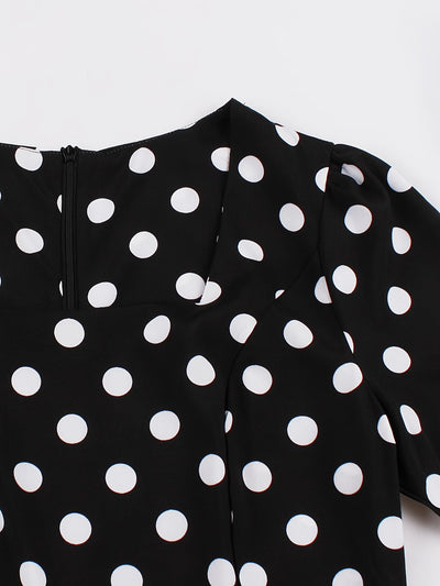 Elegantes Polka-Dot-Sommerkleid – Karree-Ausschnitt, Kurzarm, Figurschmeichelnd