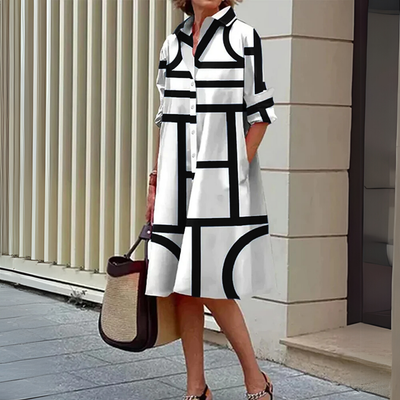 Damen Sommer-Hemdkleid mit langen Ärmeln und Kragen