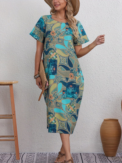 Elegantes Leinenkleid mit Blumendruck & Tasche – Leicht & Luftig für Sommer