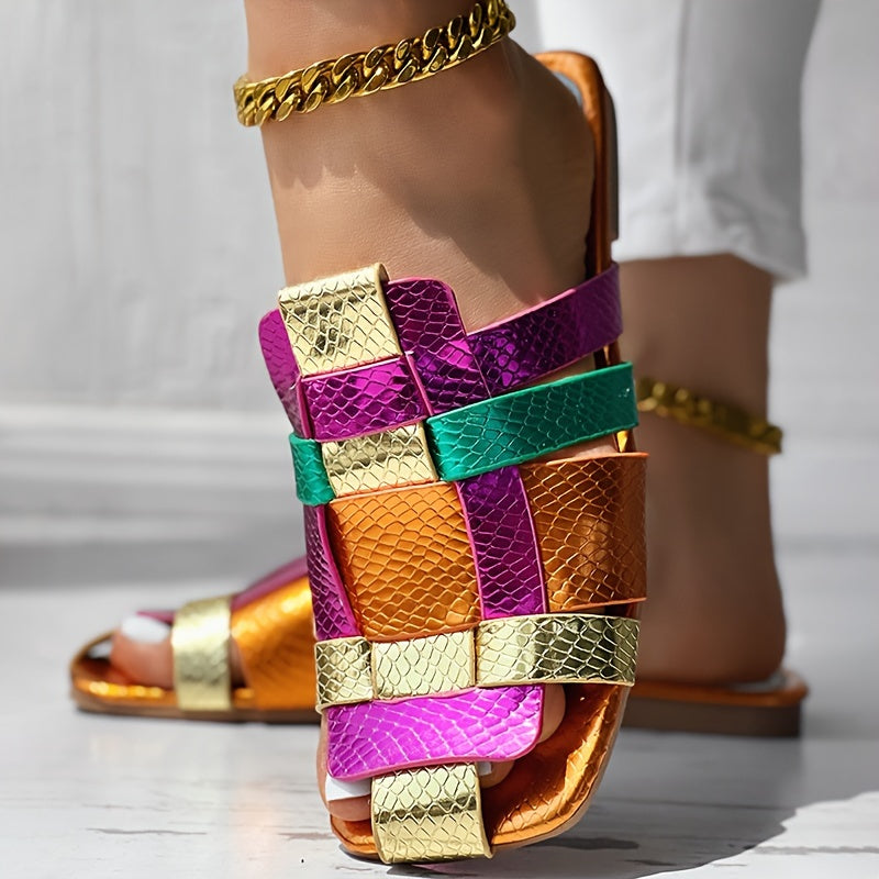 Patchwork Sandalen Damen Metallic Flecht Design Bequeme